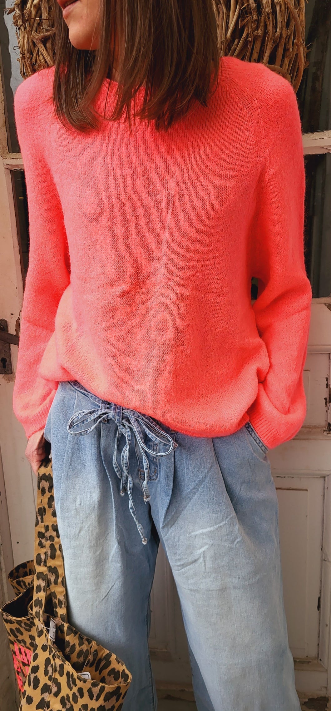 Pull corail fluo alpaga