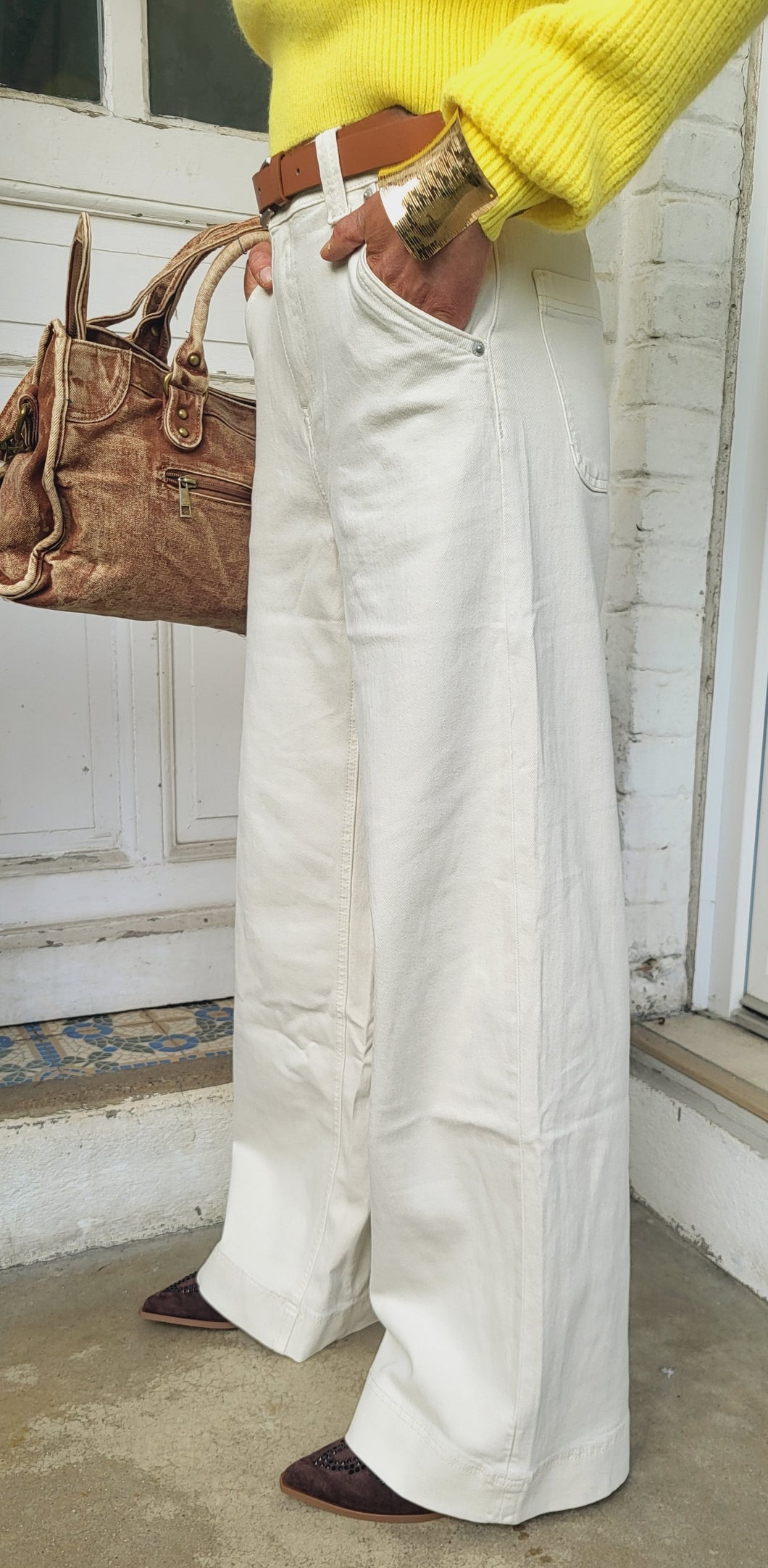 Pantalon ceinturé beige