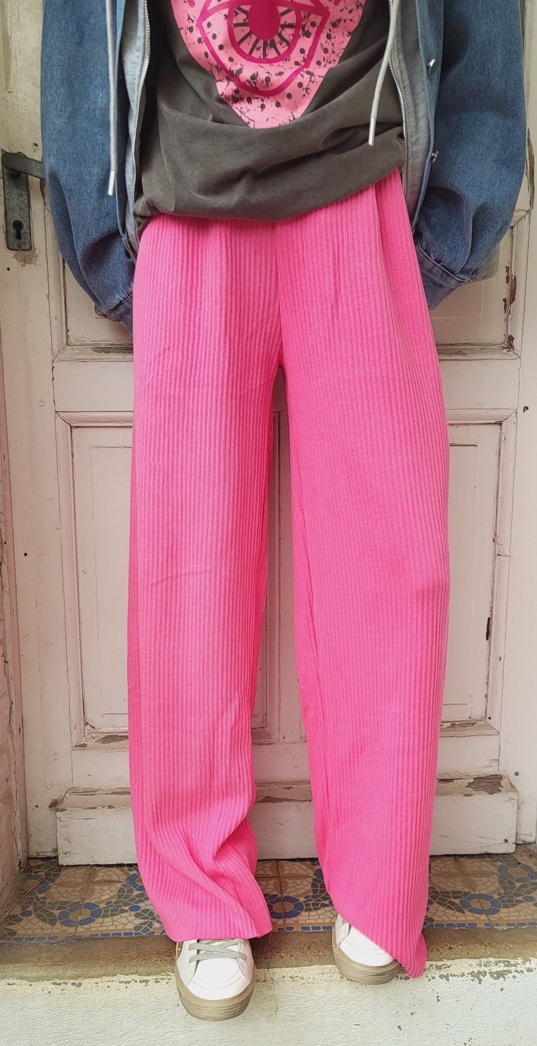 Pantalon rose côtelé