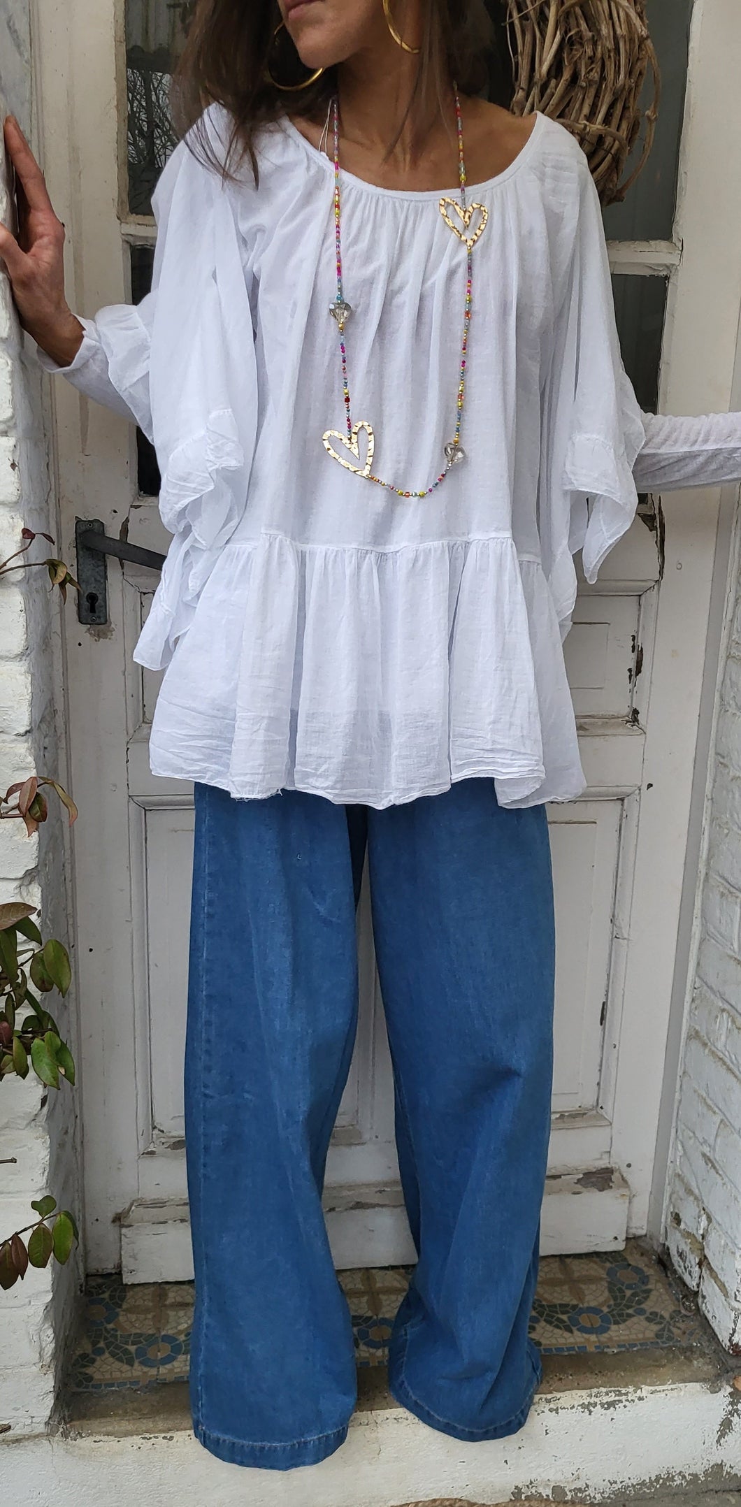 Blouse romantique Blanc / Beige / Bleu ciel / jaune