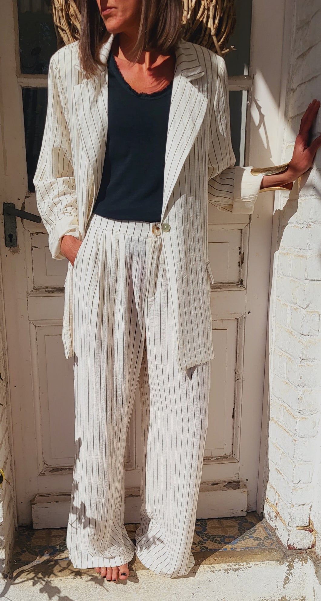 Pantalon tailleur rayé