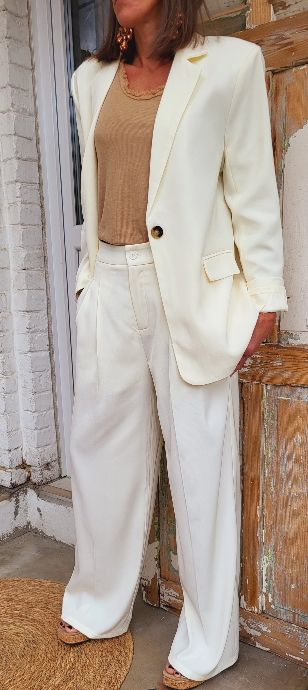 Pantalon tailleur écru
