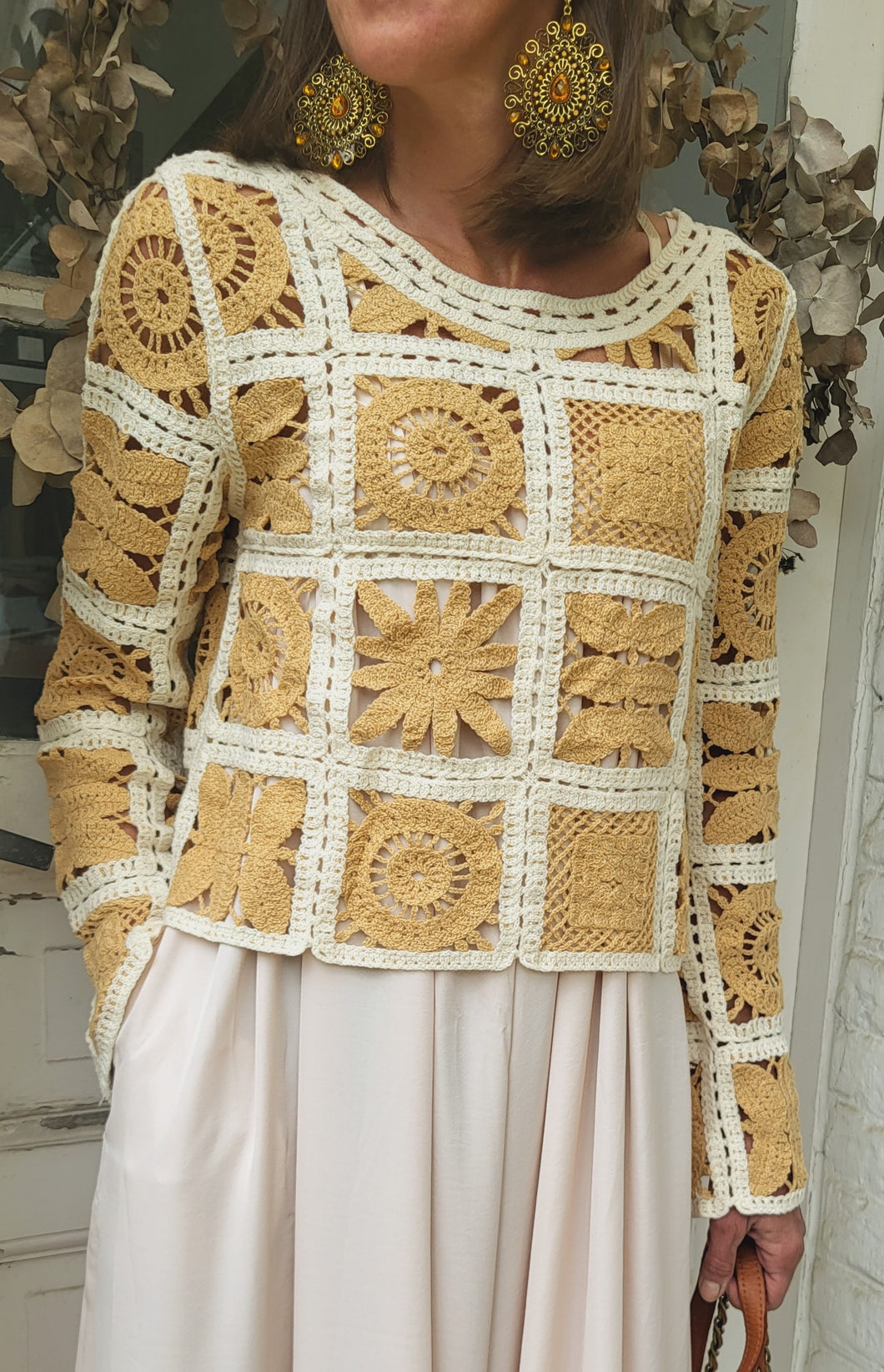 Pull crochet beige