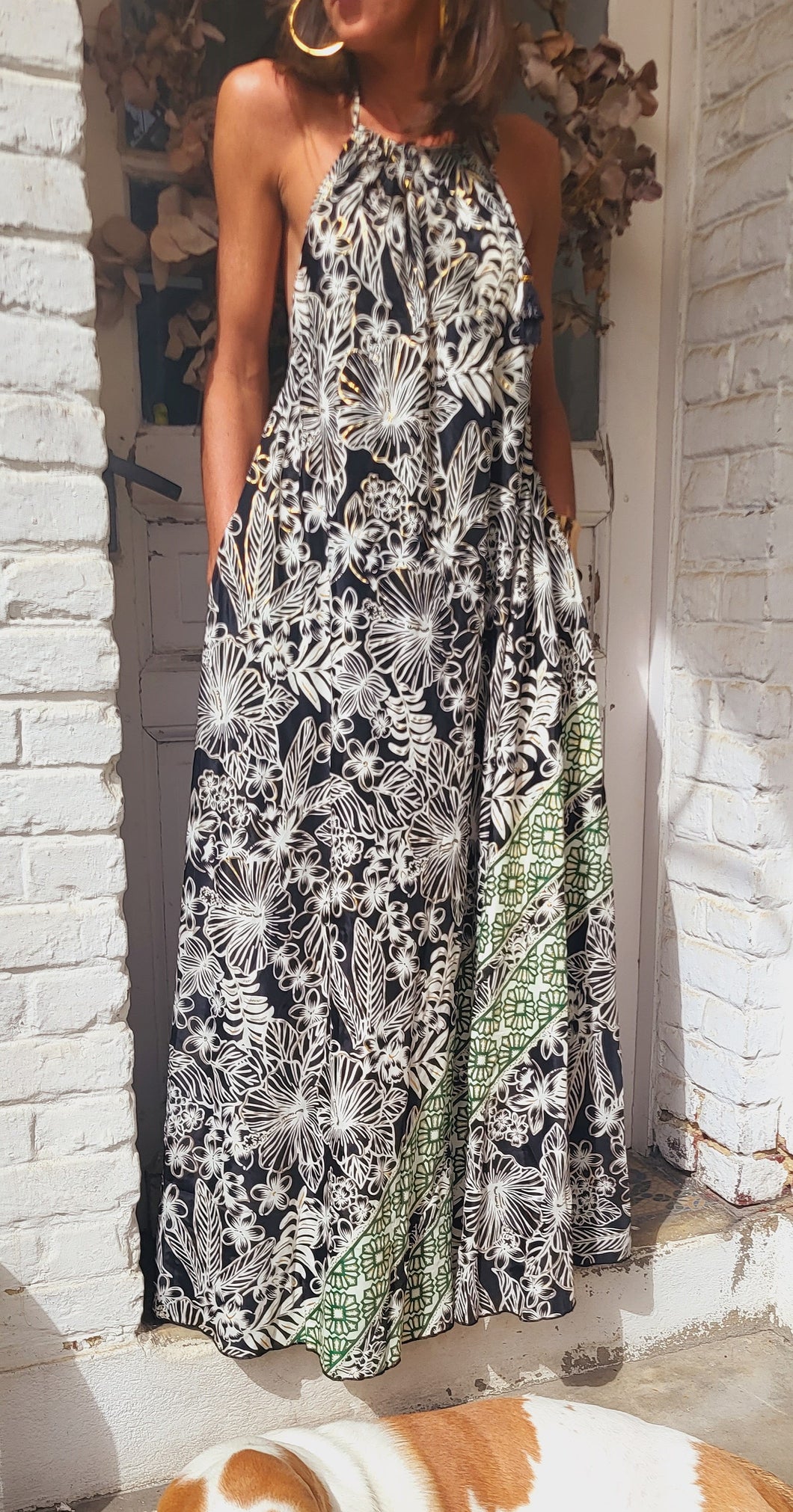 Robe dos nu noire et verte