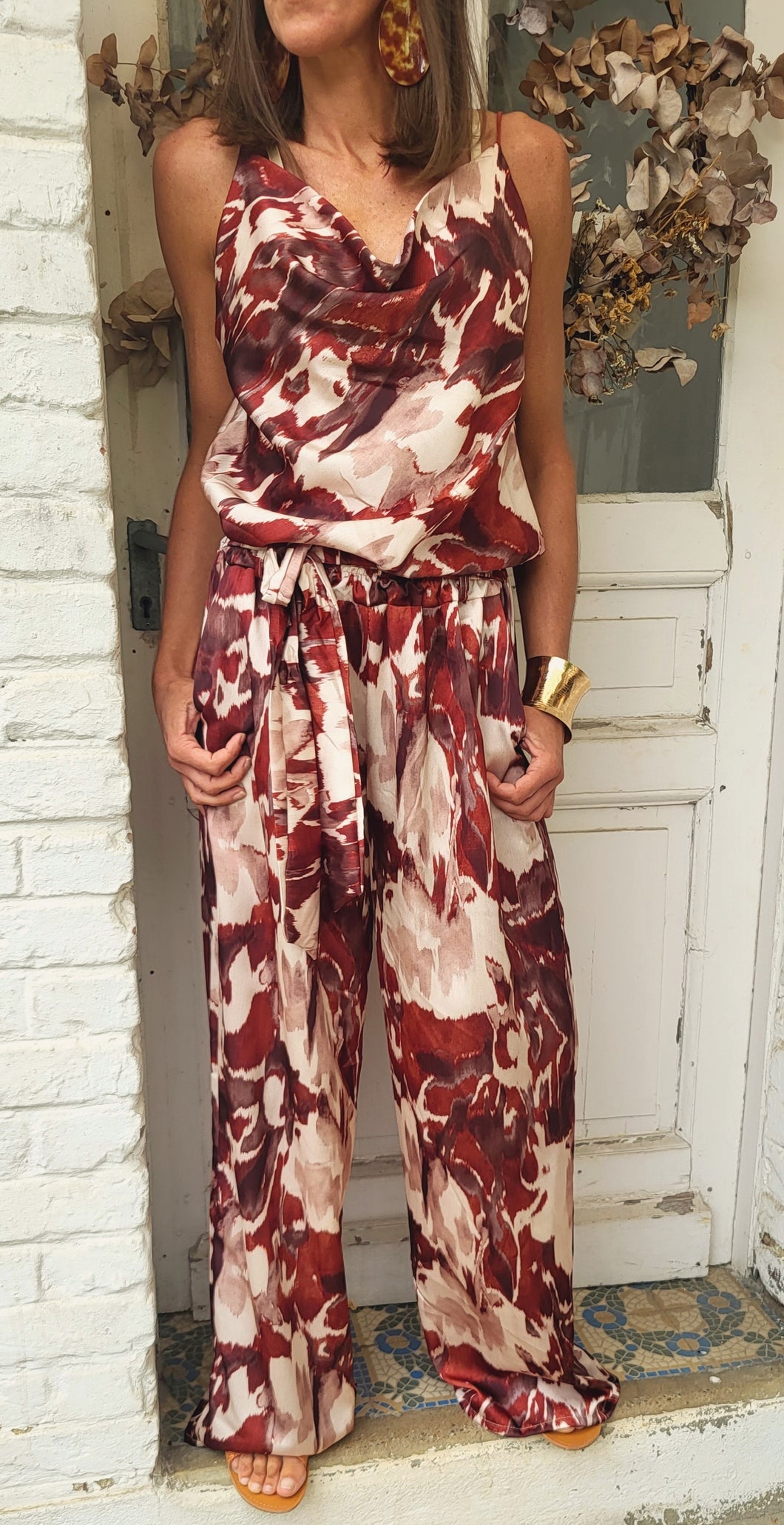 Pantalon imprimé grenat chocolat