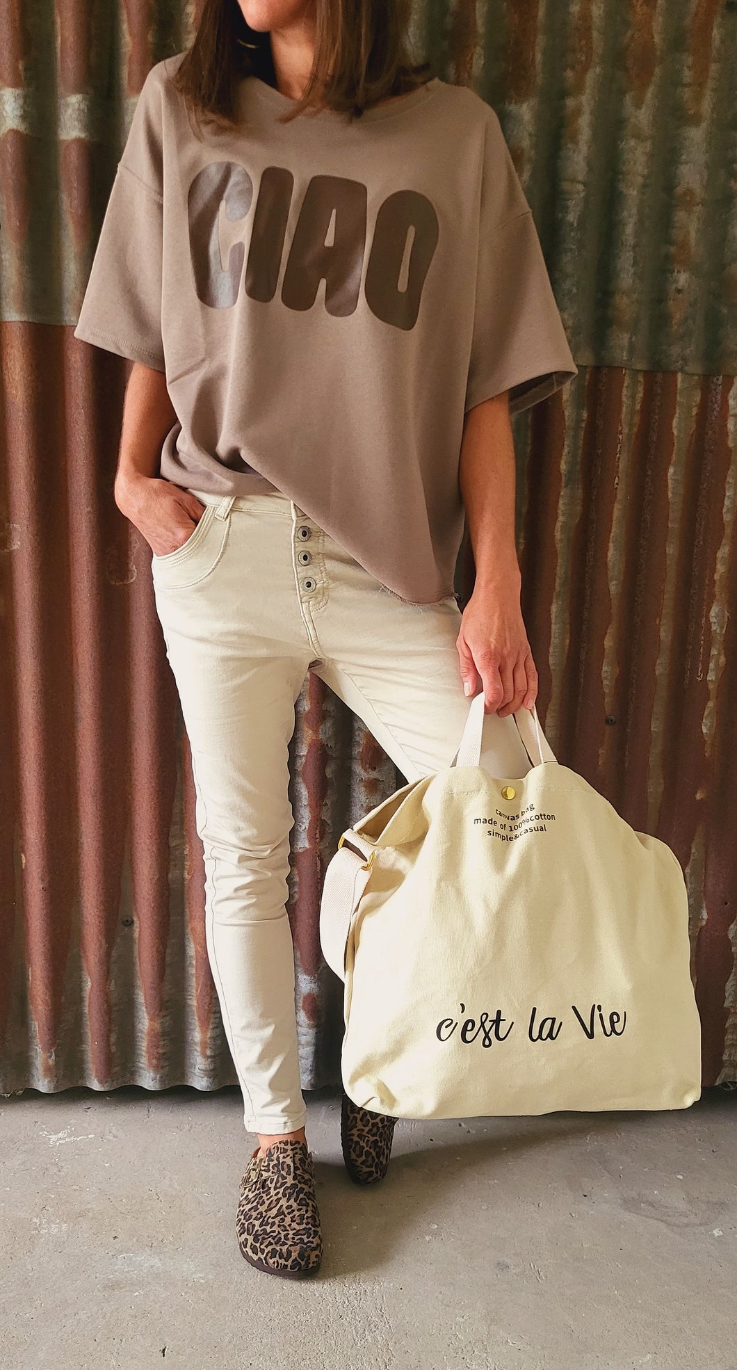Pantalon slim beige