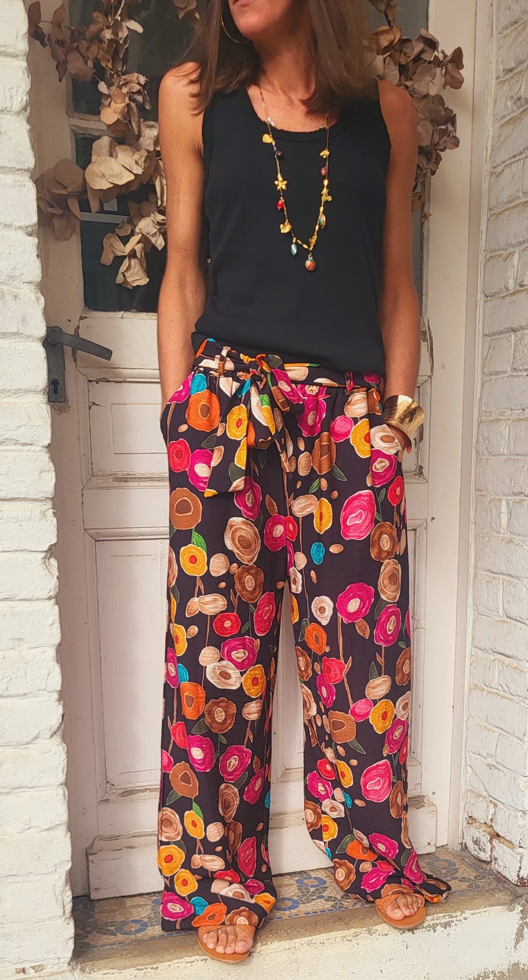 Pantalon flowers noir