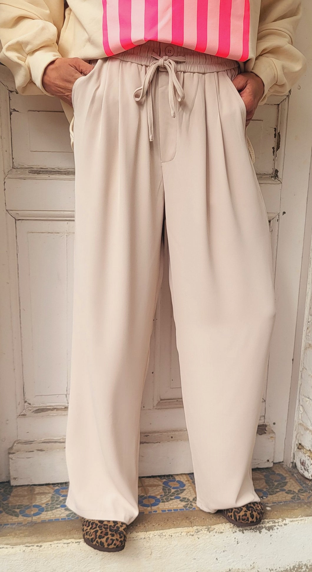 Pantalon jogg tailleur beige