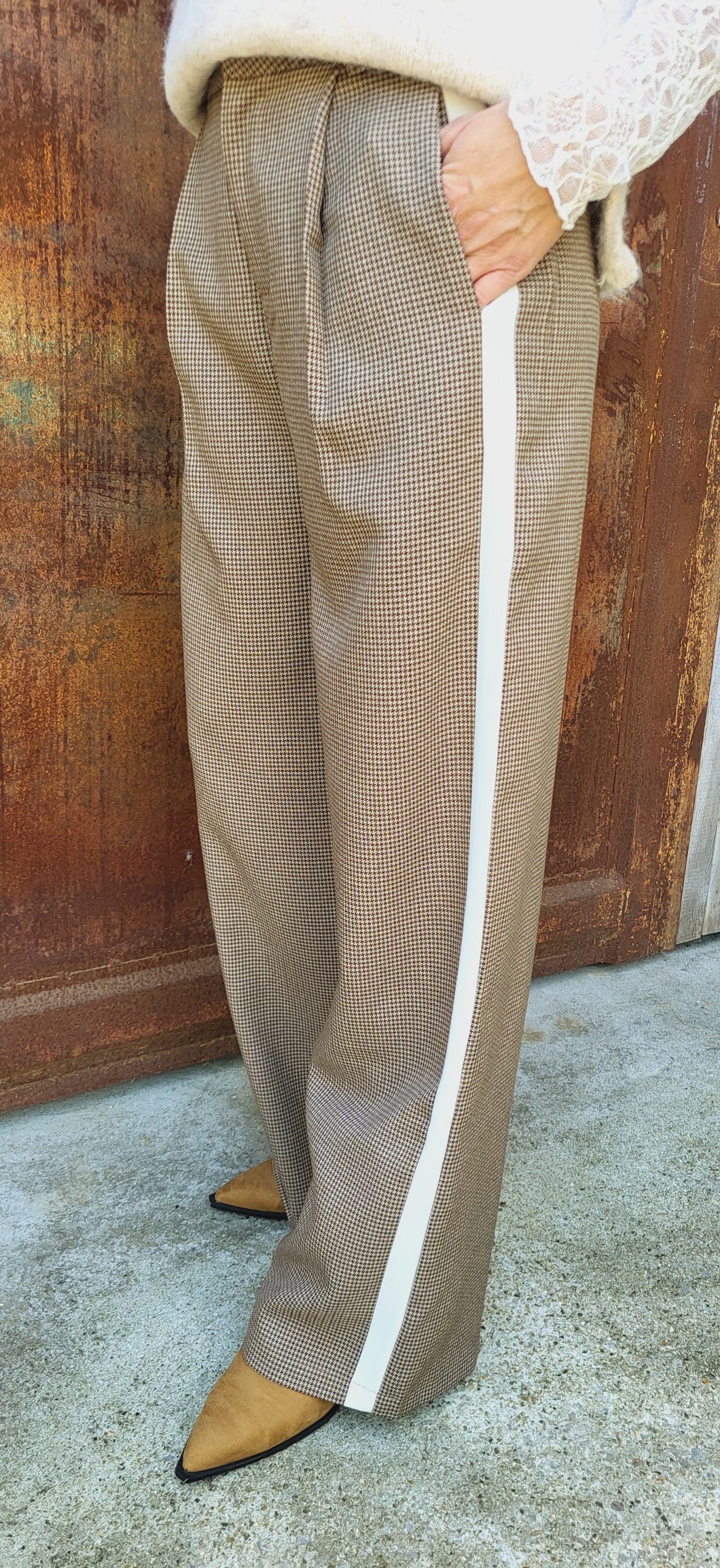 Pantalon pied de poule bande