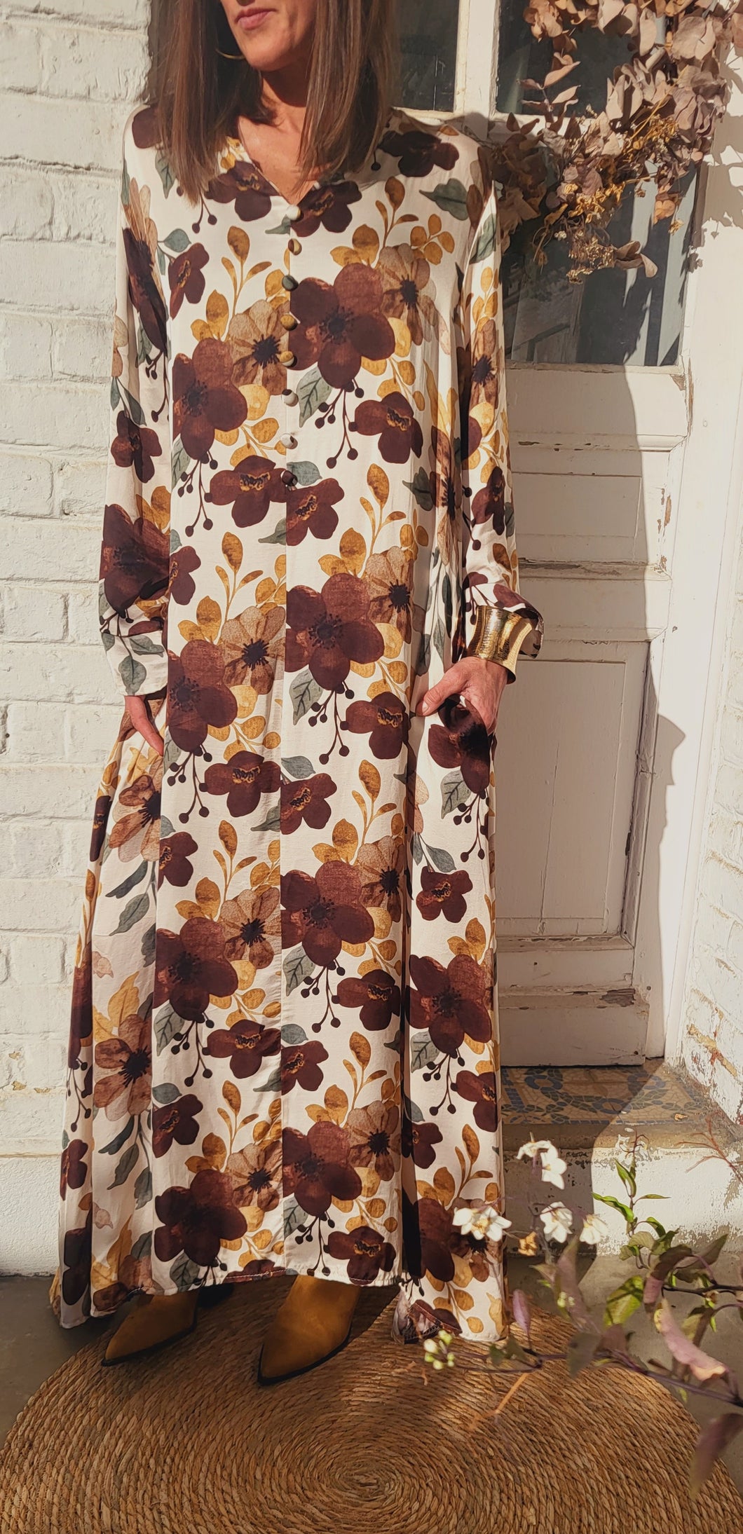 Robe longue fleurie Verte ou Bordeaux