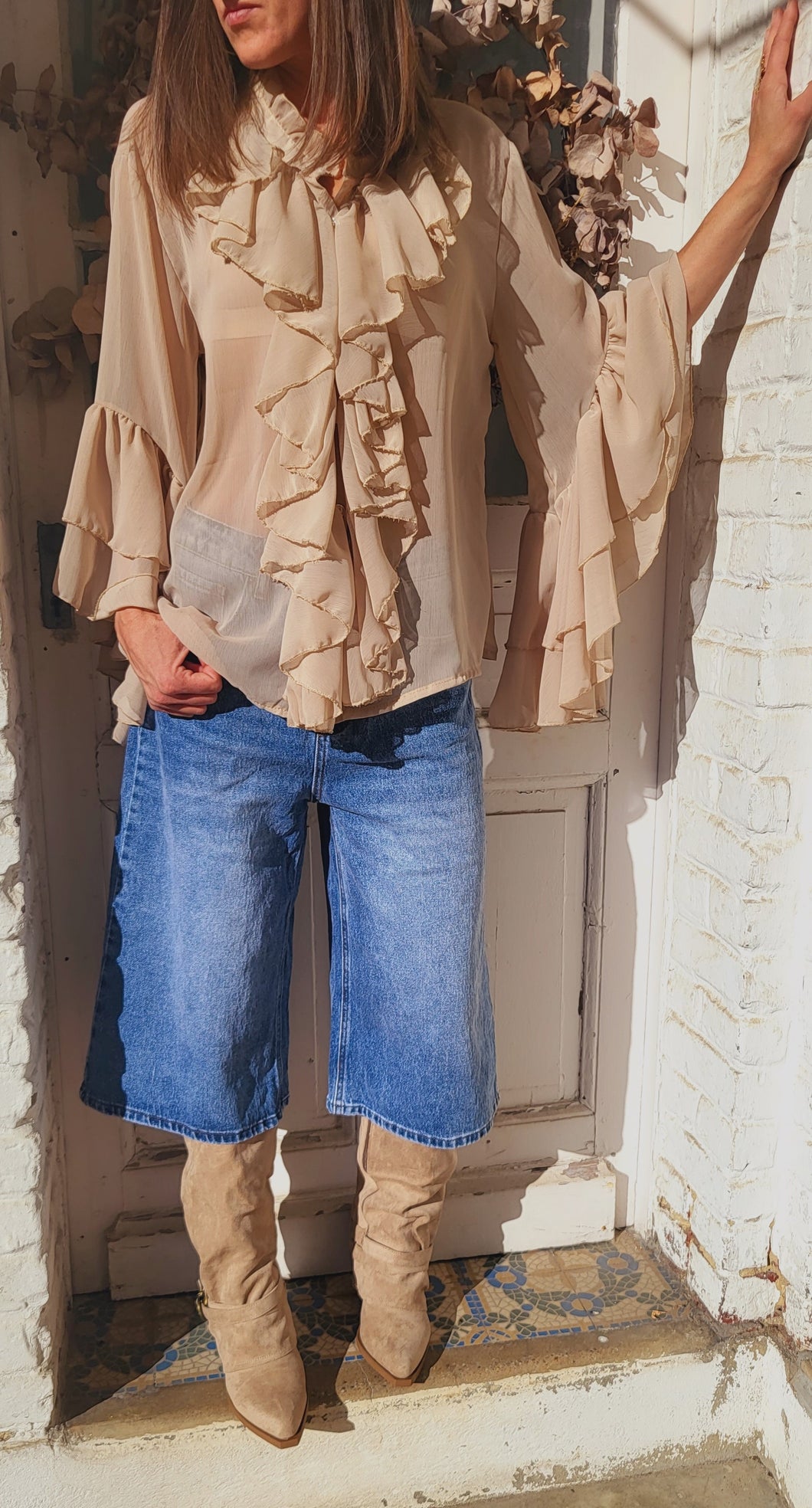 Chemise frou frou Beige ou Chocolat