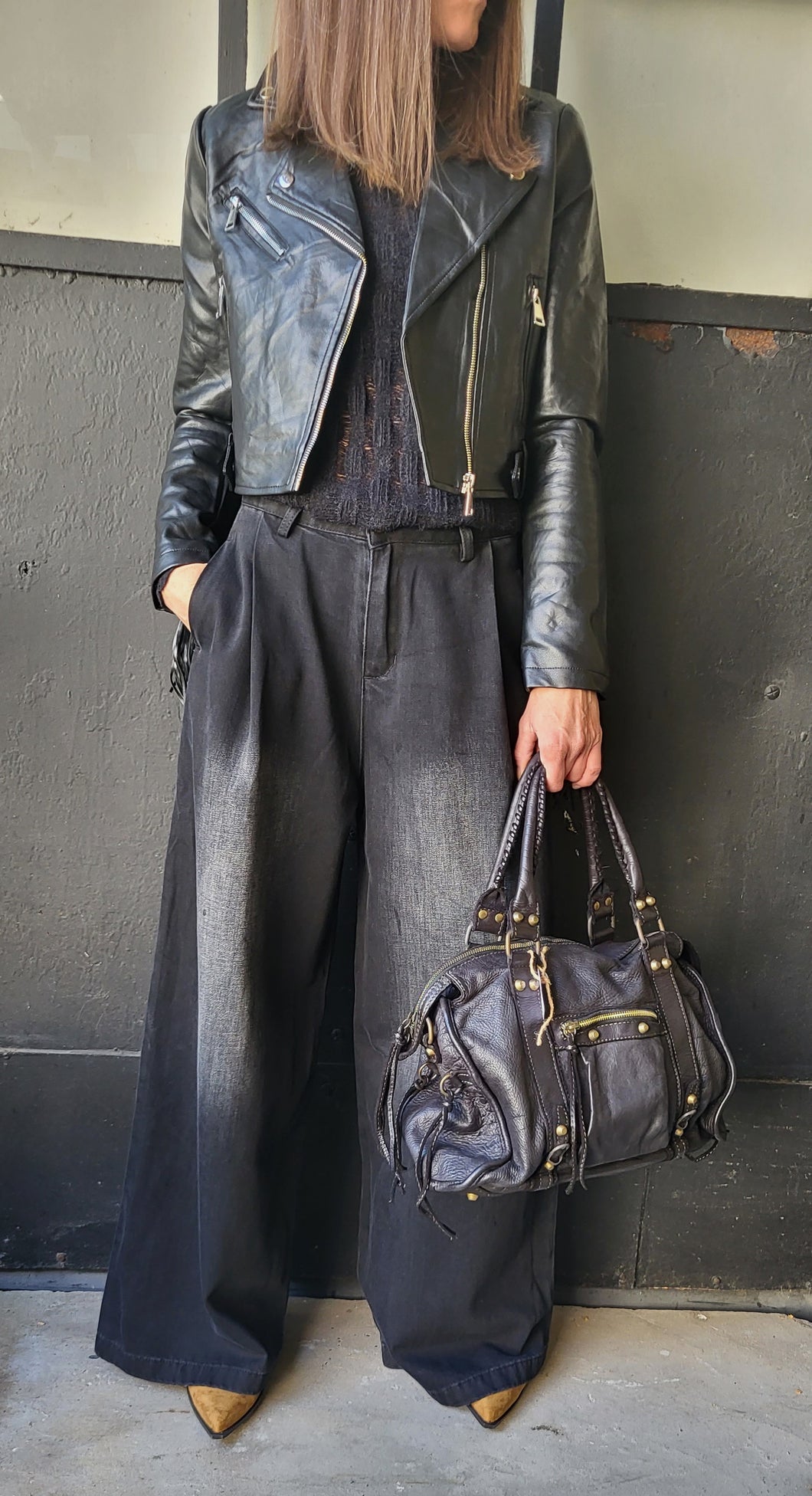 Jean large noir délavé