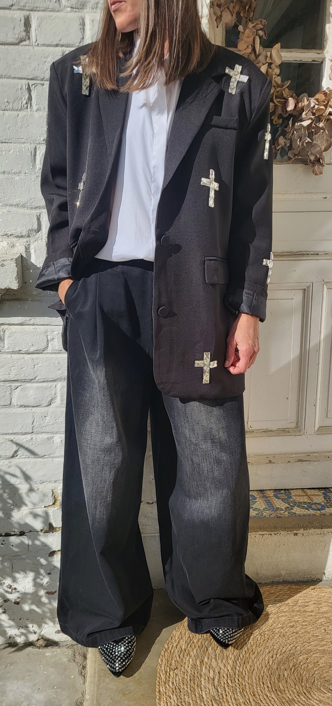 Blazer oversize noir croix