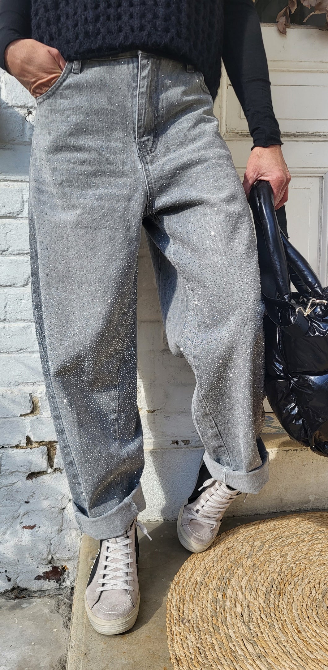 Jean sequins balloon gris