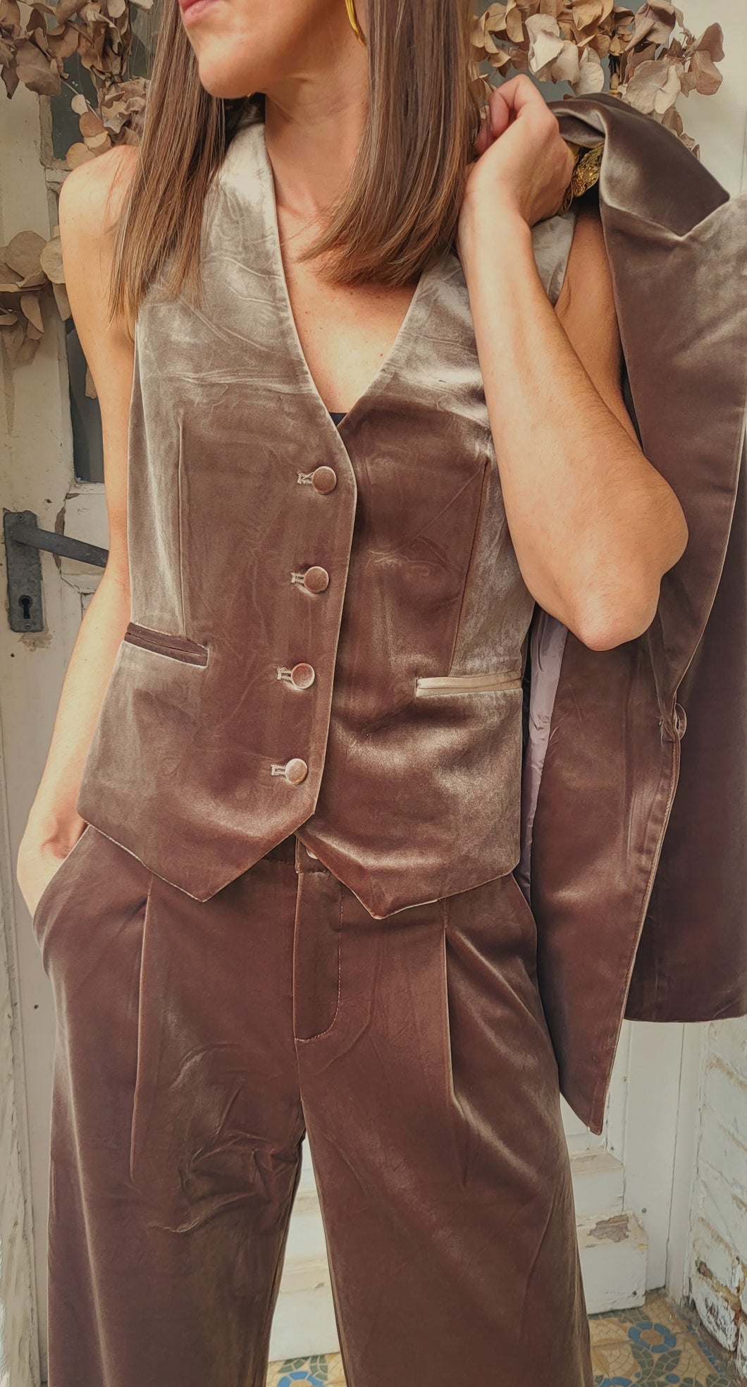 Boléro tailleur velours ras