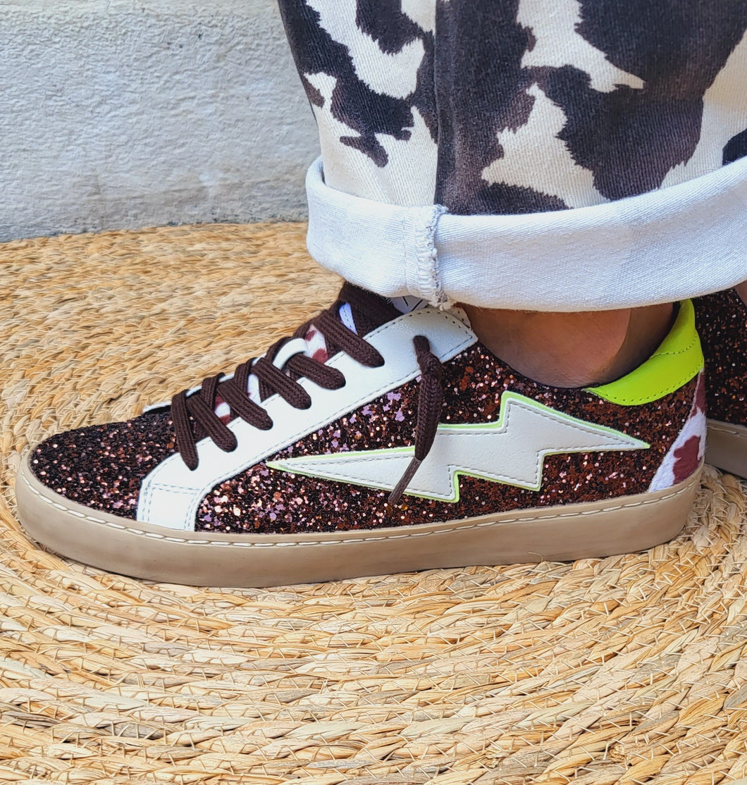 Baskets basses pailletées chocolat