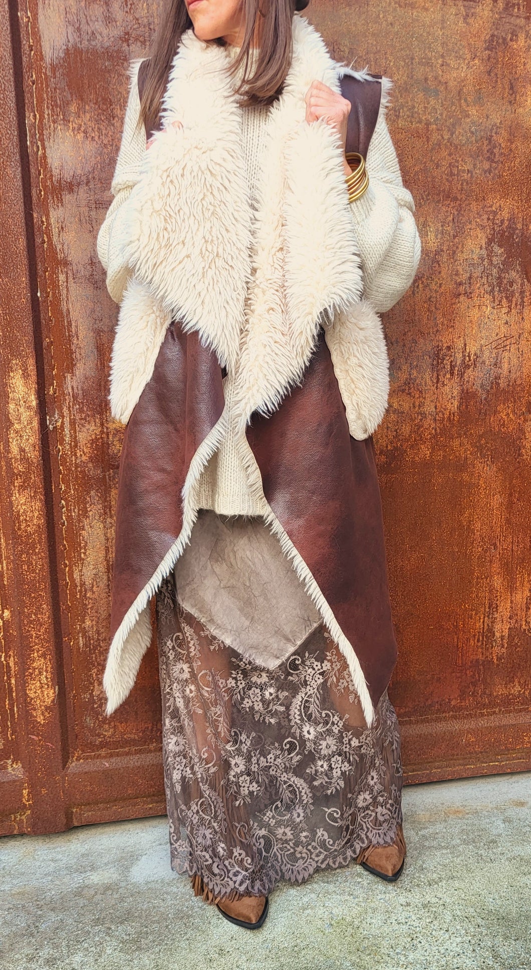 Veste réversible mouton chocolat ou noir