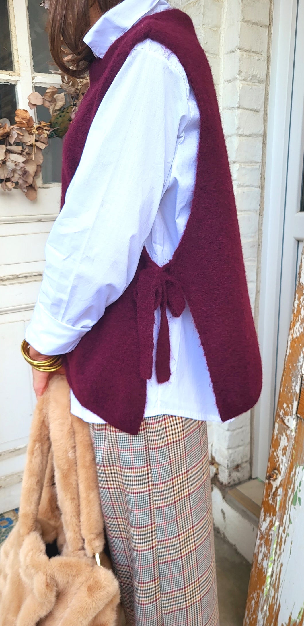 Pull débardeur nouettes Bordeaux / Beige / Noir / Chocolat