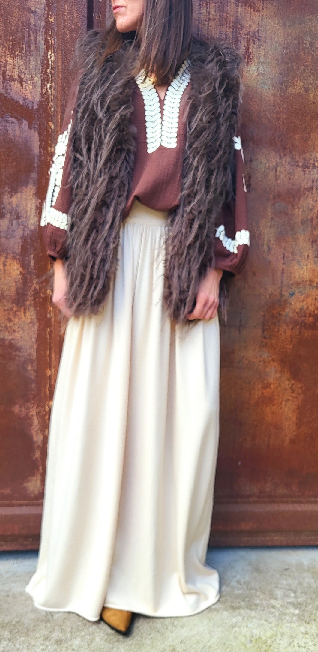 Gilet bohême plumet chocolat