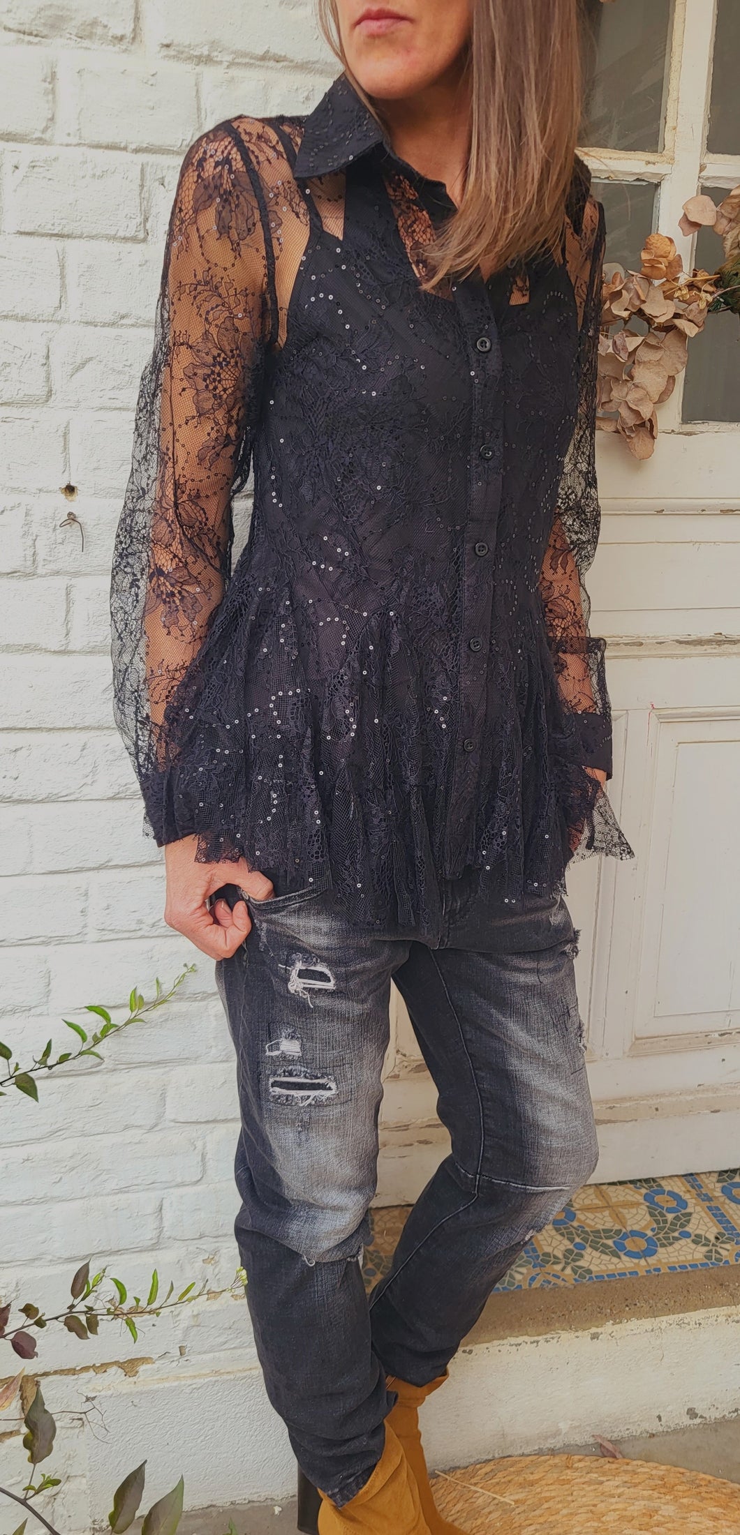 Chemise dentelle sequins