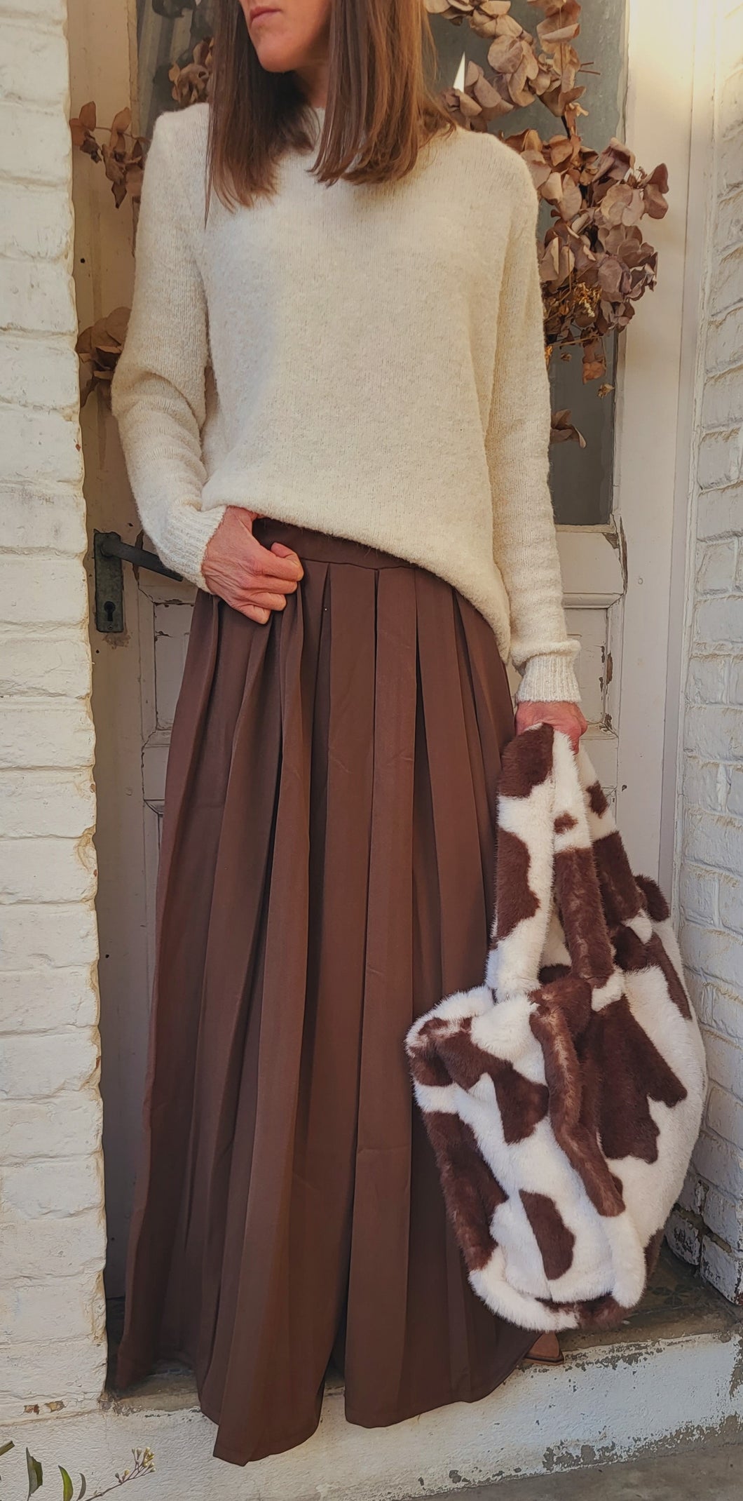 Pantalon large pinces chocolat