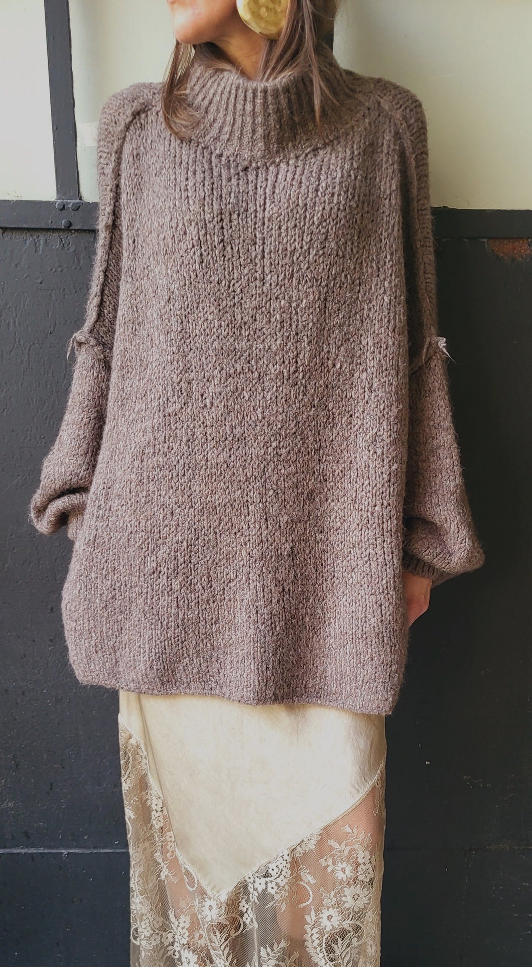 Pull maille oversize taupe / Chocolat / Ecru