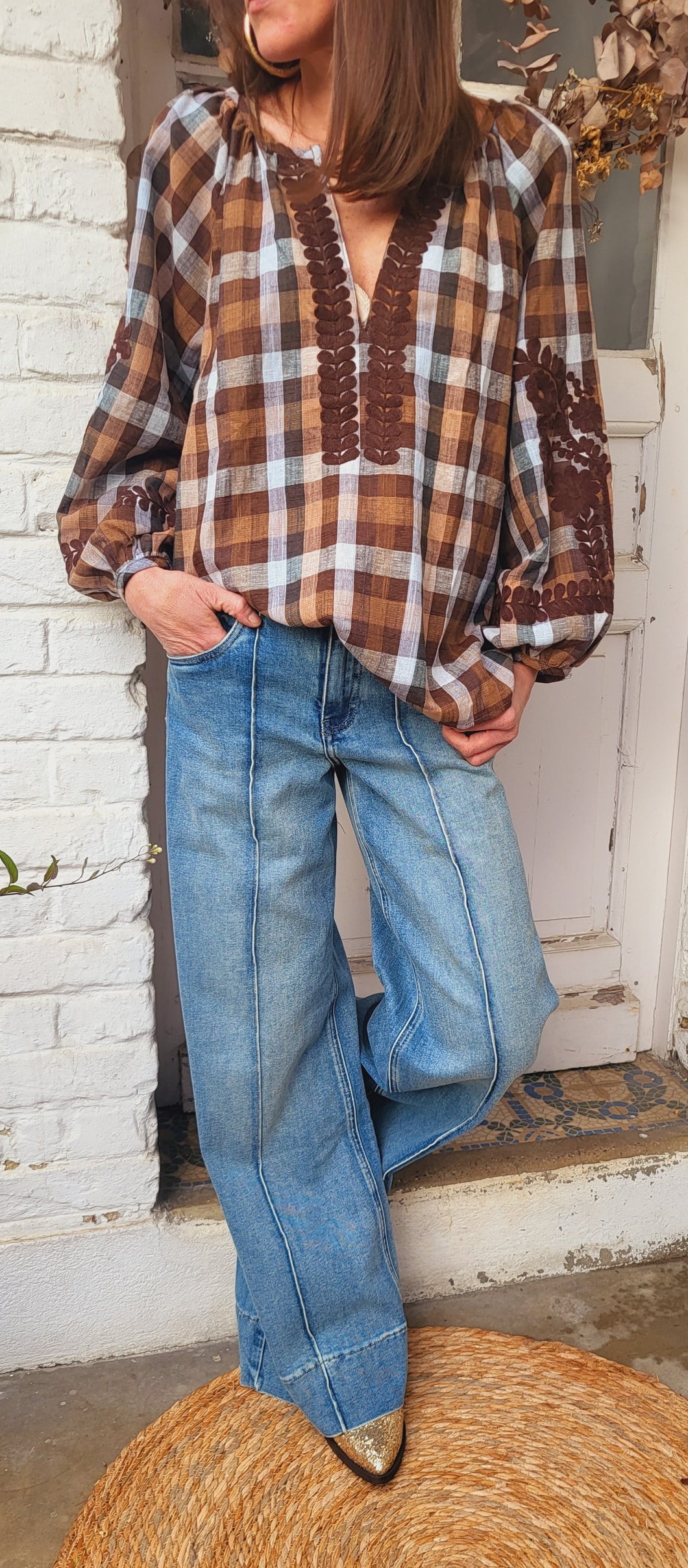 Tunique carreaux brodée