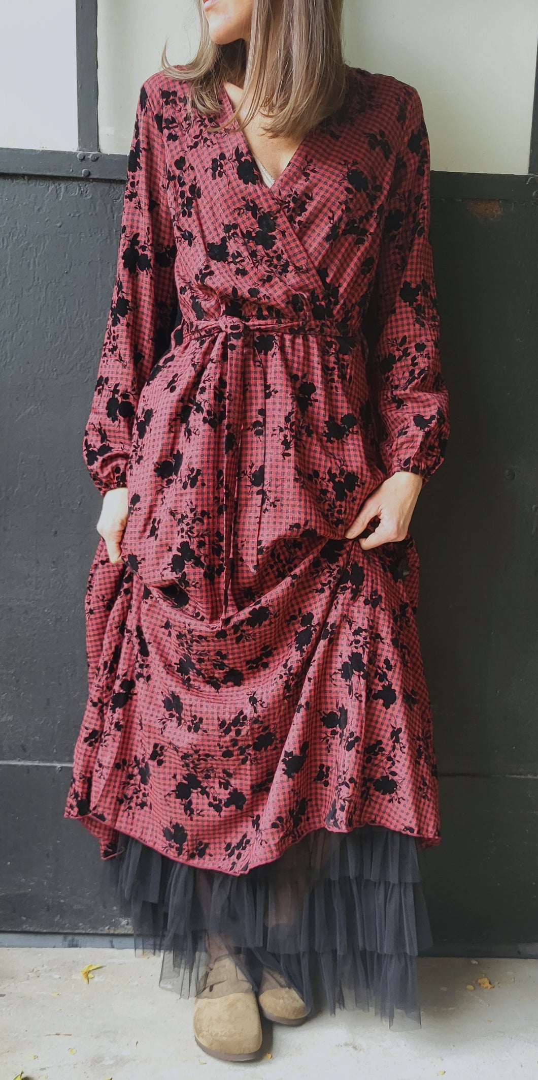 Robe longue bohême bordeaux noir