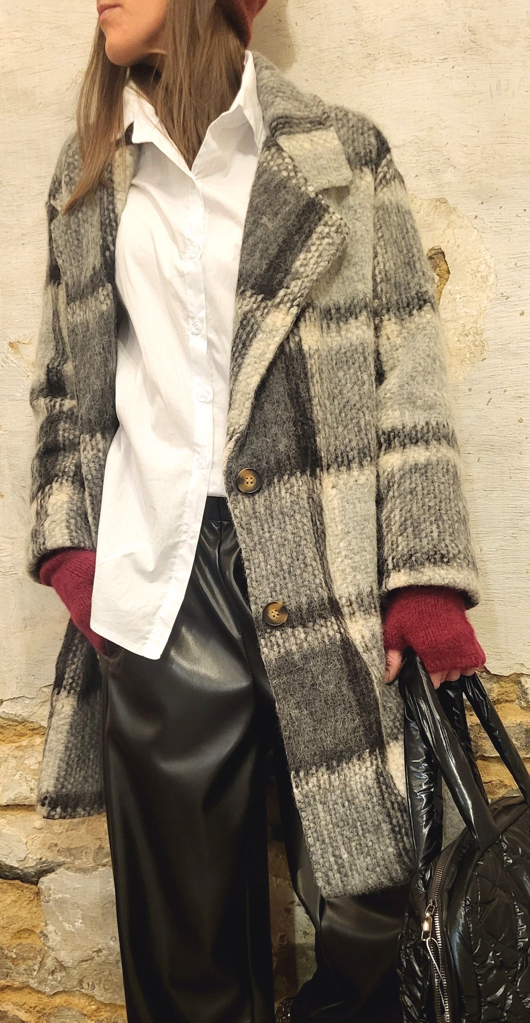 Manteau carreaux gris