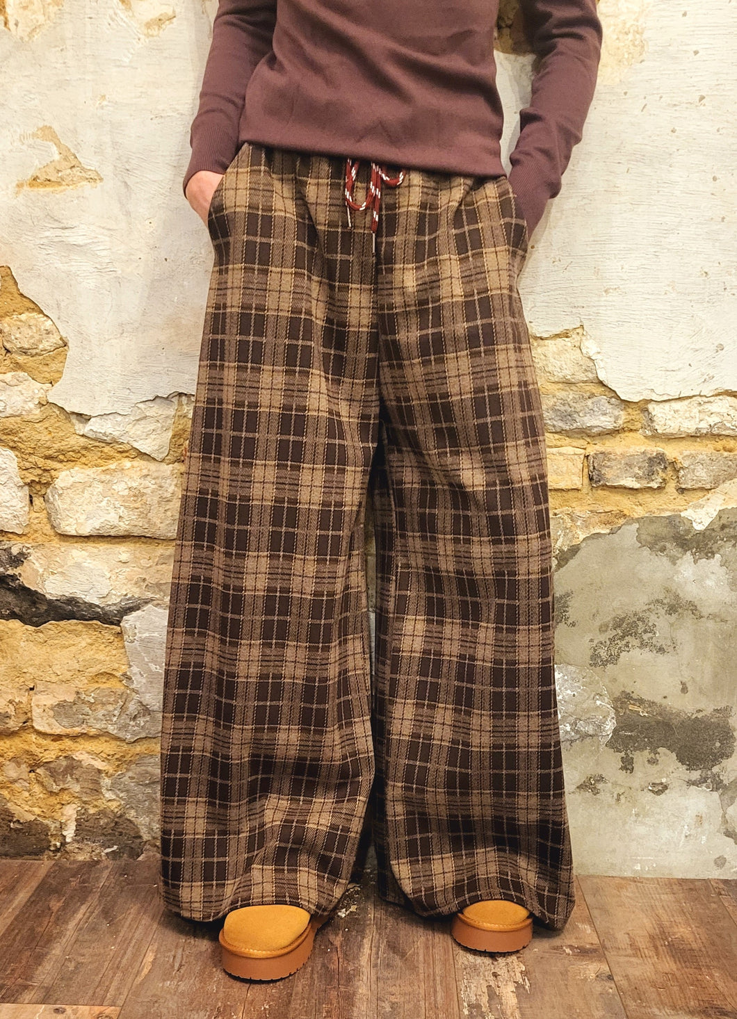 Pantalon carreaux chocolat ou Bordeaux