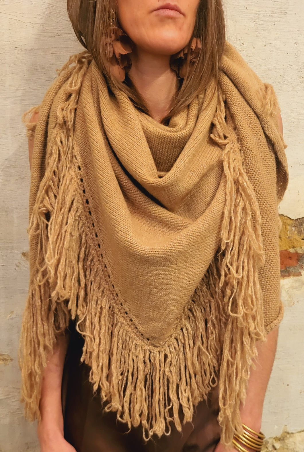 Châle frangé Beige camel Noir