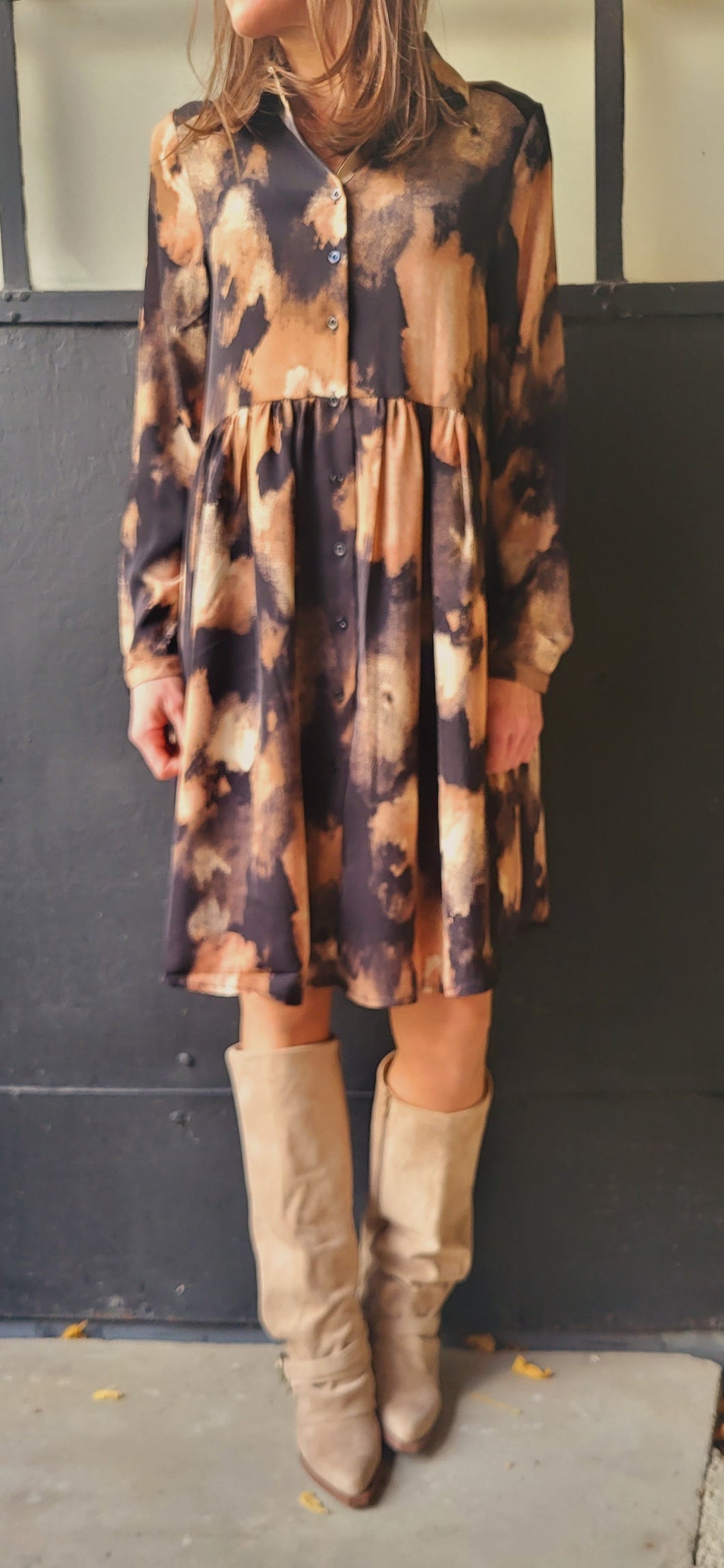 Robe chemise courte Beige noire