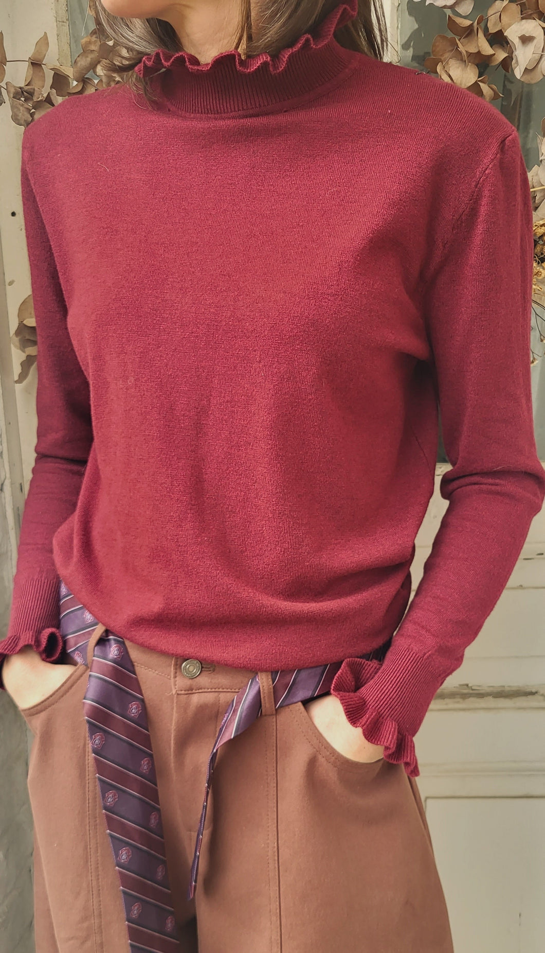 Pull col voants Noir / Bordeaux / Marine / Ecru