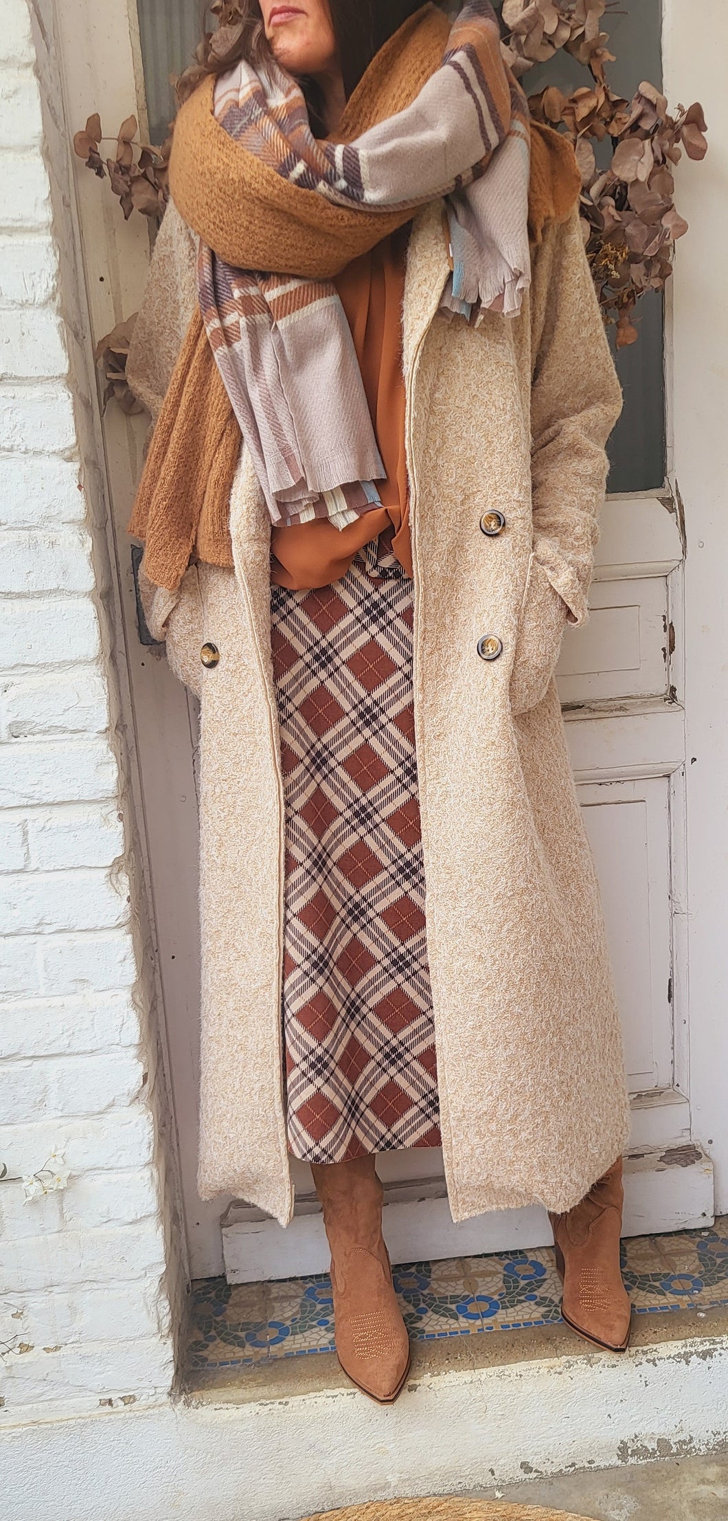 Manteau laine bouille Beige  / Chocolat chiné