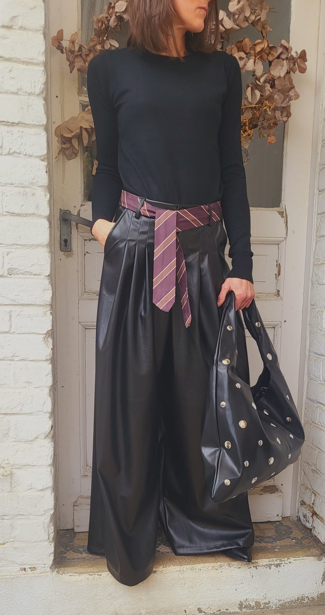 Pantalon simili pinces cravate