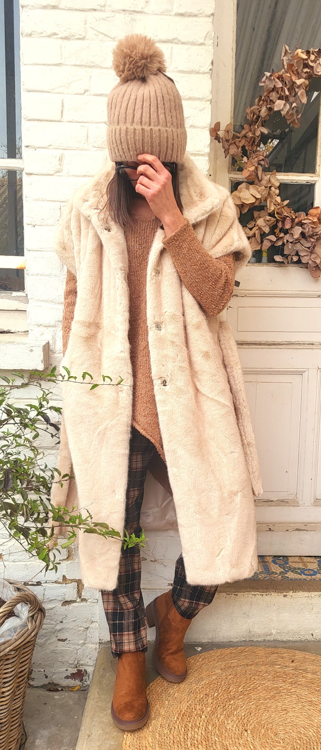 Veste doudou sans manche beige