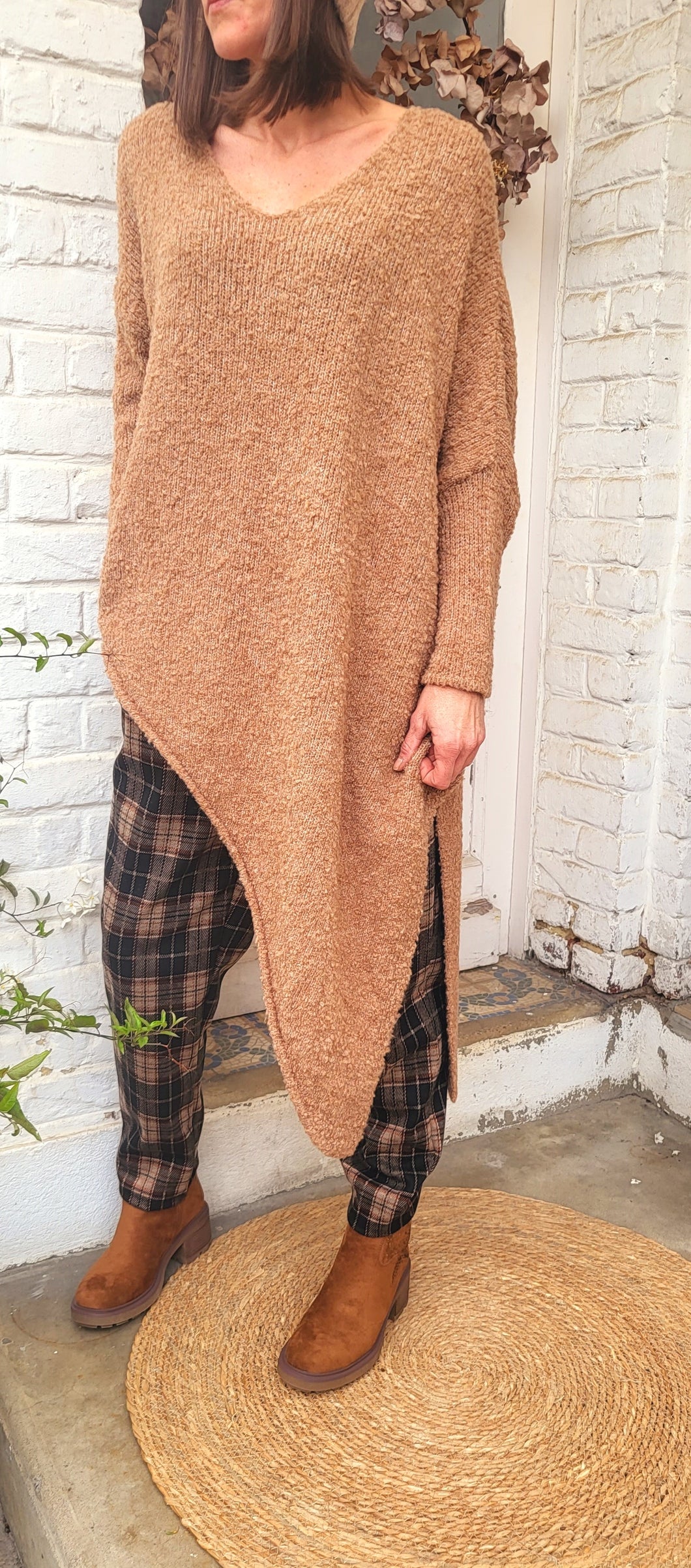 Pull bouclette destructuré Camel / Noir / Kaki / Beige