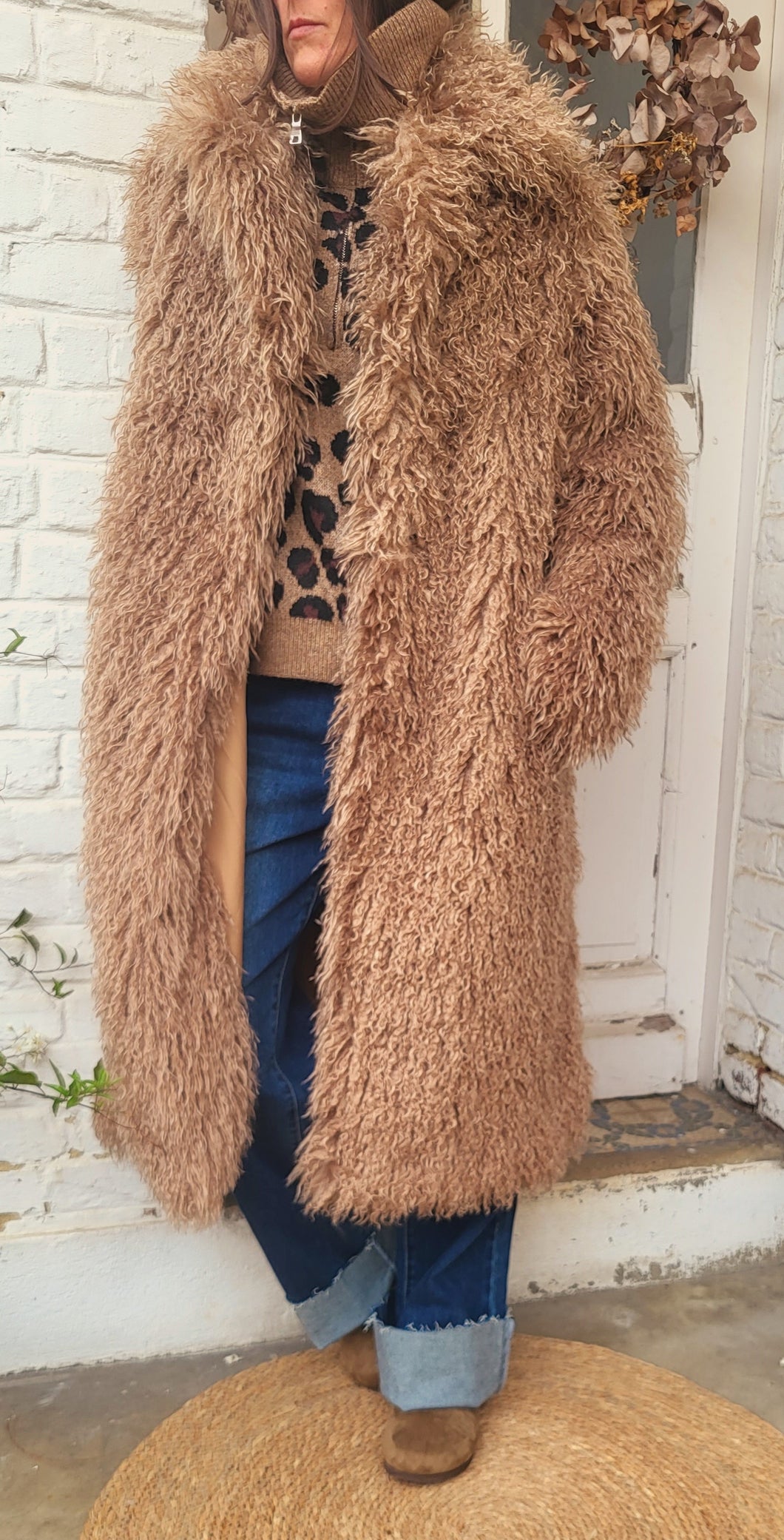 Manteau long bouclette