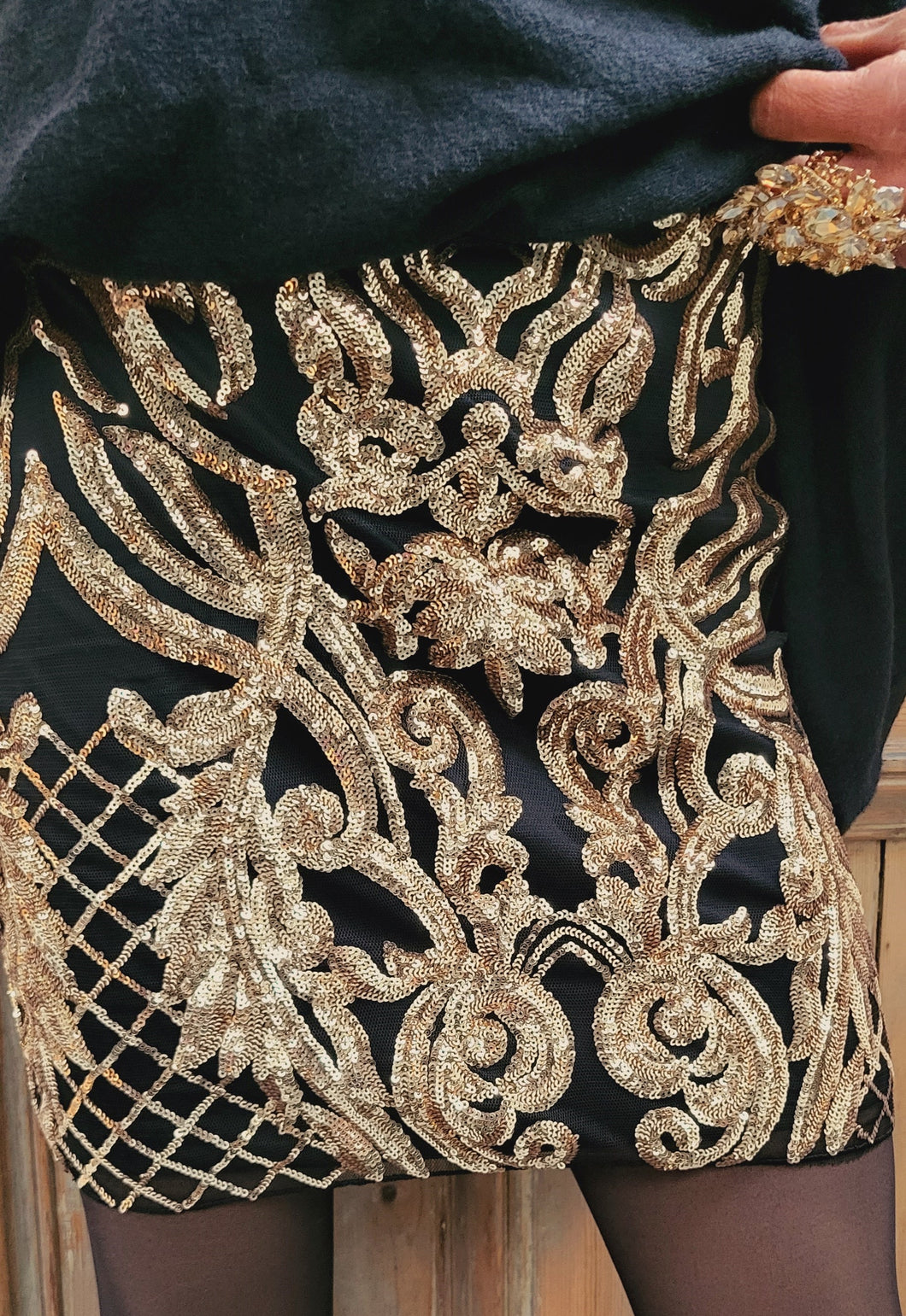 Jupe courte sequins dorés