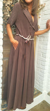 Charger l'image dans la galerie, Robe ceinture foulard Choco / Noir / Beige
